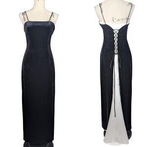 Vintage Y2K Betsey & Adam Velvet Long Formal Dress Black and White